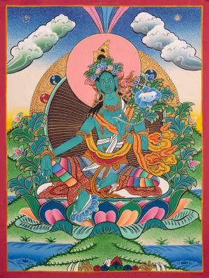 Original Hand-Painted Green Tara Thangka | Female Bodhisattva Painting | Tibetan Wall Hanging